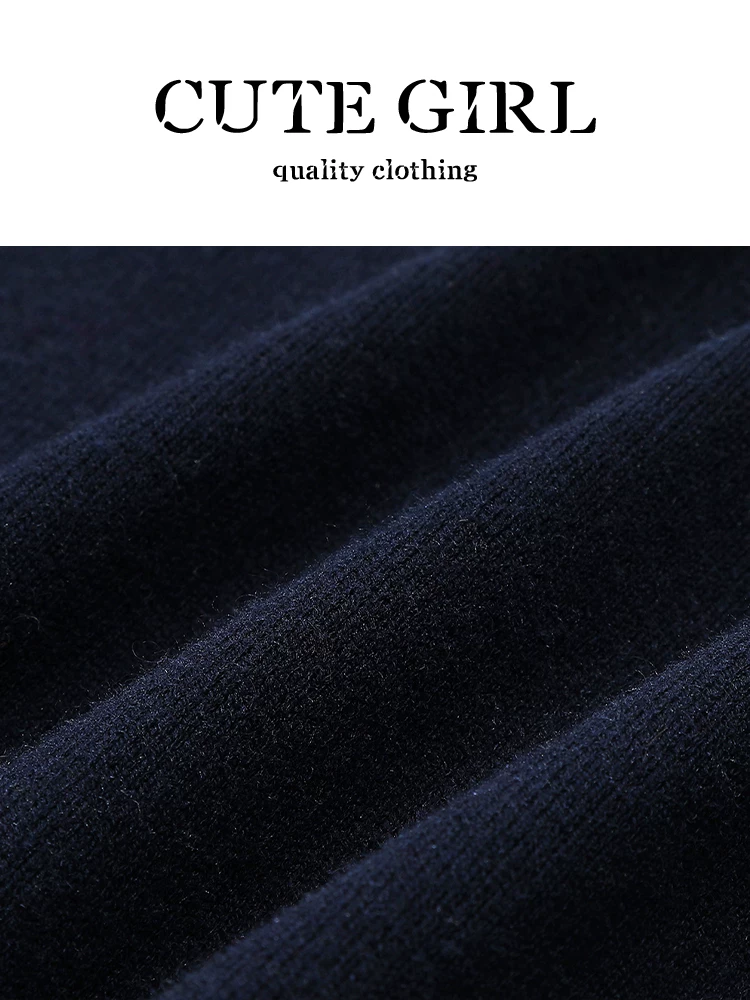Áo len dệt kim cổ chữ V màu xanh hải quân phong cách preppy CuteGirl dành cho nữ, áo len cardigan dáng rộng thanh lịch mùa thu, đa năng