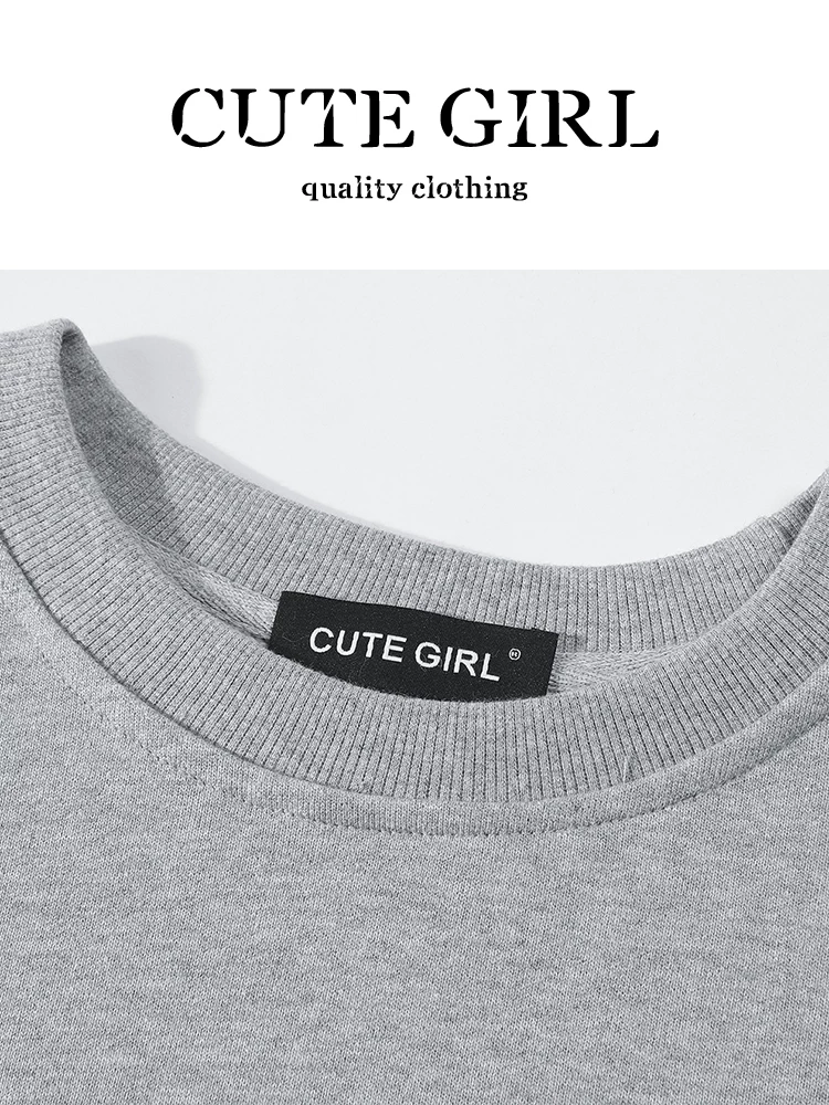 Bộ trang phục đầu thu phong cách Hàn Quốc CuteGirl dành cho nữ, áo len cổ tròn màu xám có dây rút quần dài hai mảnh
