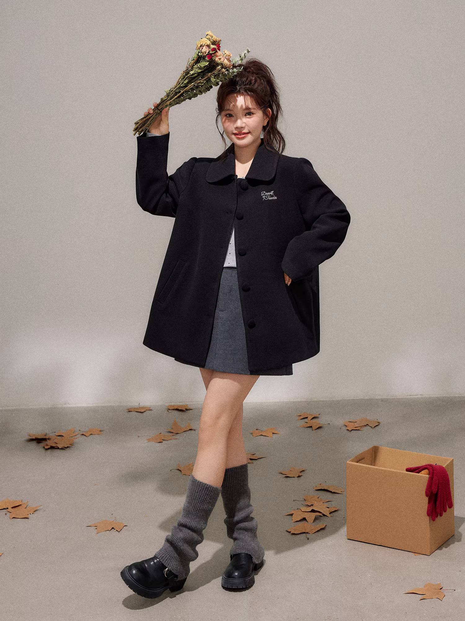 Bộ quần áo len dáng dài màu xanh đậm phong cách Hàn Quốc dành cho phụ nữ cỡ lớn, mùa đông, giúp thon gọn dáng người, dành cho các cô gái mũm mĩm.