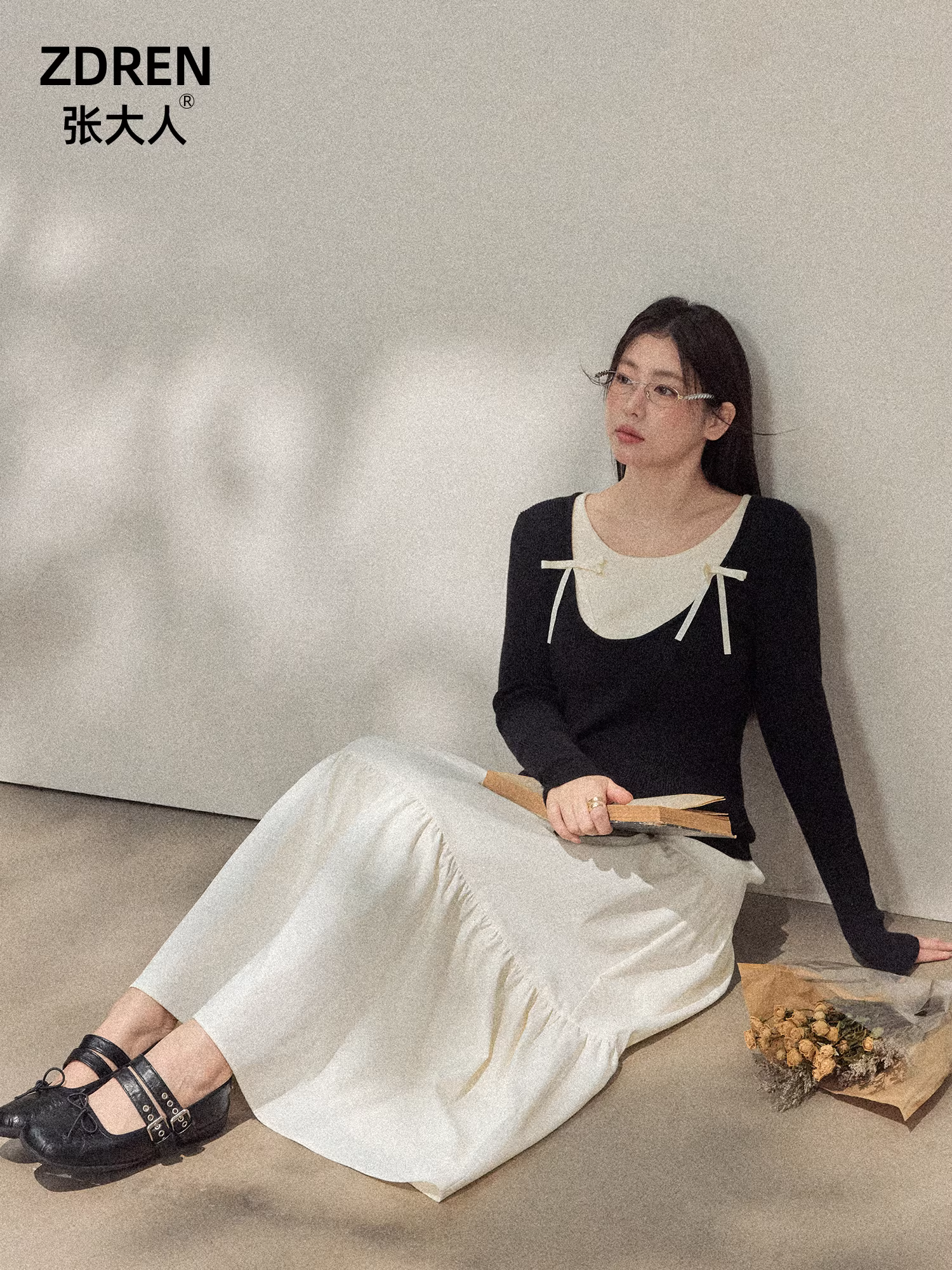 Quần áo nữ cỡ lớn dành cho người lớn, bộ giảm béo cho các cô gái mũm mĩm, thiết kế ngọt ngào, áo giả hai mảnh, váy chữ A.