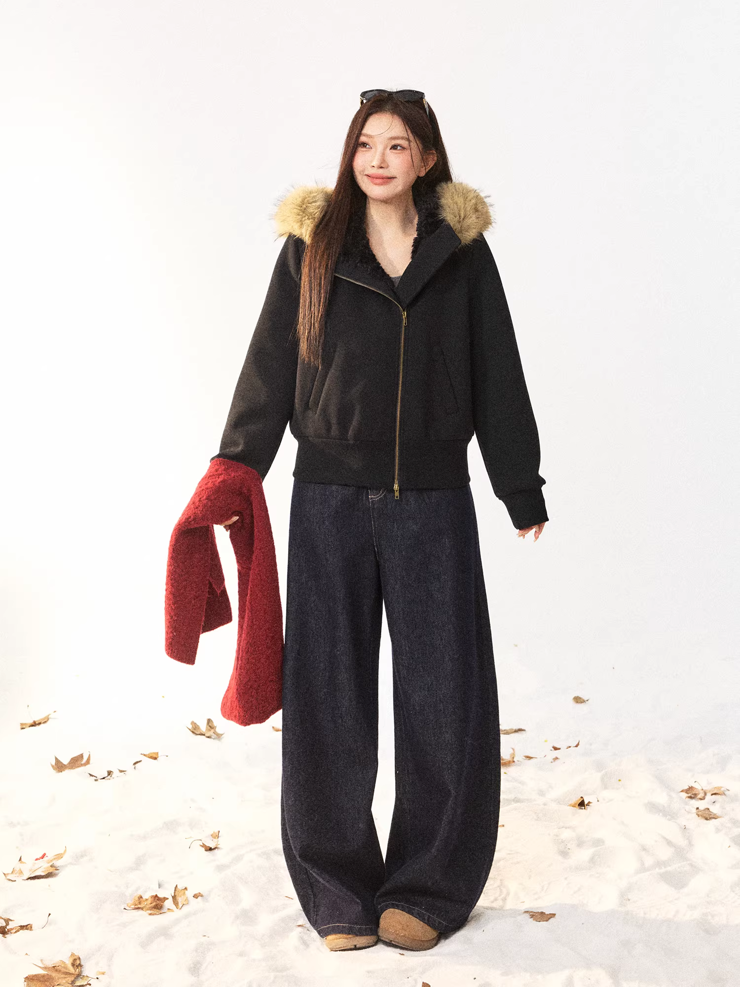 Quần áo nữ cỡ lớn dành cho người lớn, kiểu dáng Hàn Quốc, quần jean ống rộng lưng cao, dáng suông, tôn dáng.