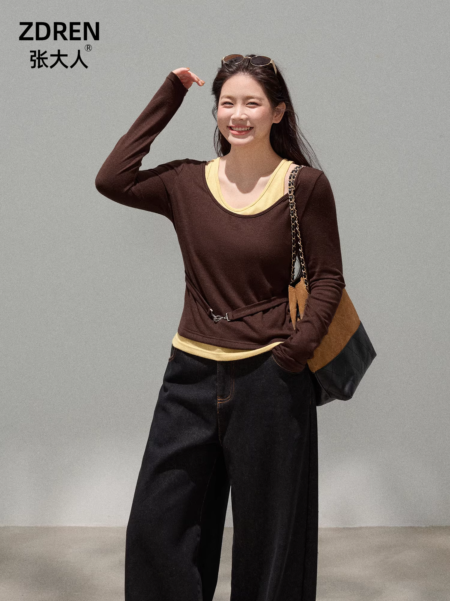 Zhang Daren 2025 Thu/Đông Quần áo nữ cỡ lớn dành cho phụ nữ mũm mĩm, áo dệt kim giả hai mảnh giúp thon gọn, áo cơ bản độc đáo và không lặp đi lặp lại.