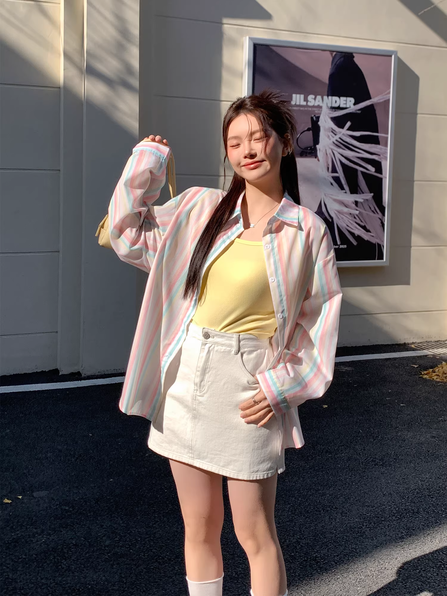 Bộ quần áo thu đông cỡ lớn dành cho nữ của Zhang Daren, dành cho các cô gái mũm mĩm, gồm áo kiểu dáng ôm dáng và chân váy denim cạp cao.