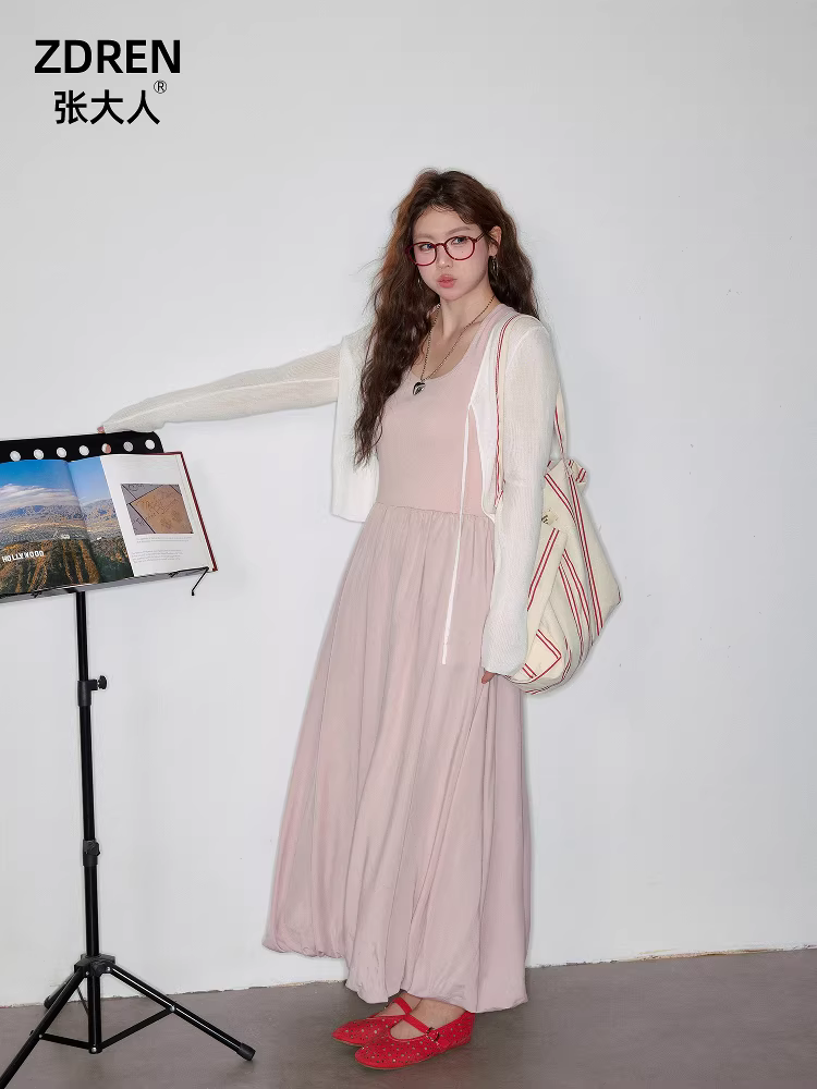 Quần áo nữ cỡ lớn dành cho người lớn, đầm tank dáng ôm, phong cách mát mẻ và dịu dàng, đầm dài dáng chữ A mặc hàng ngày.