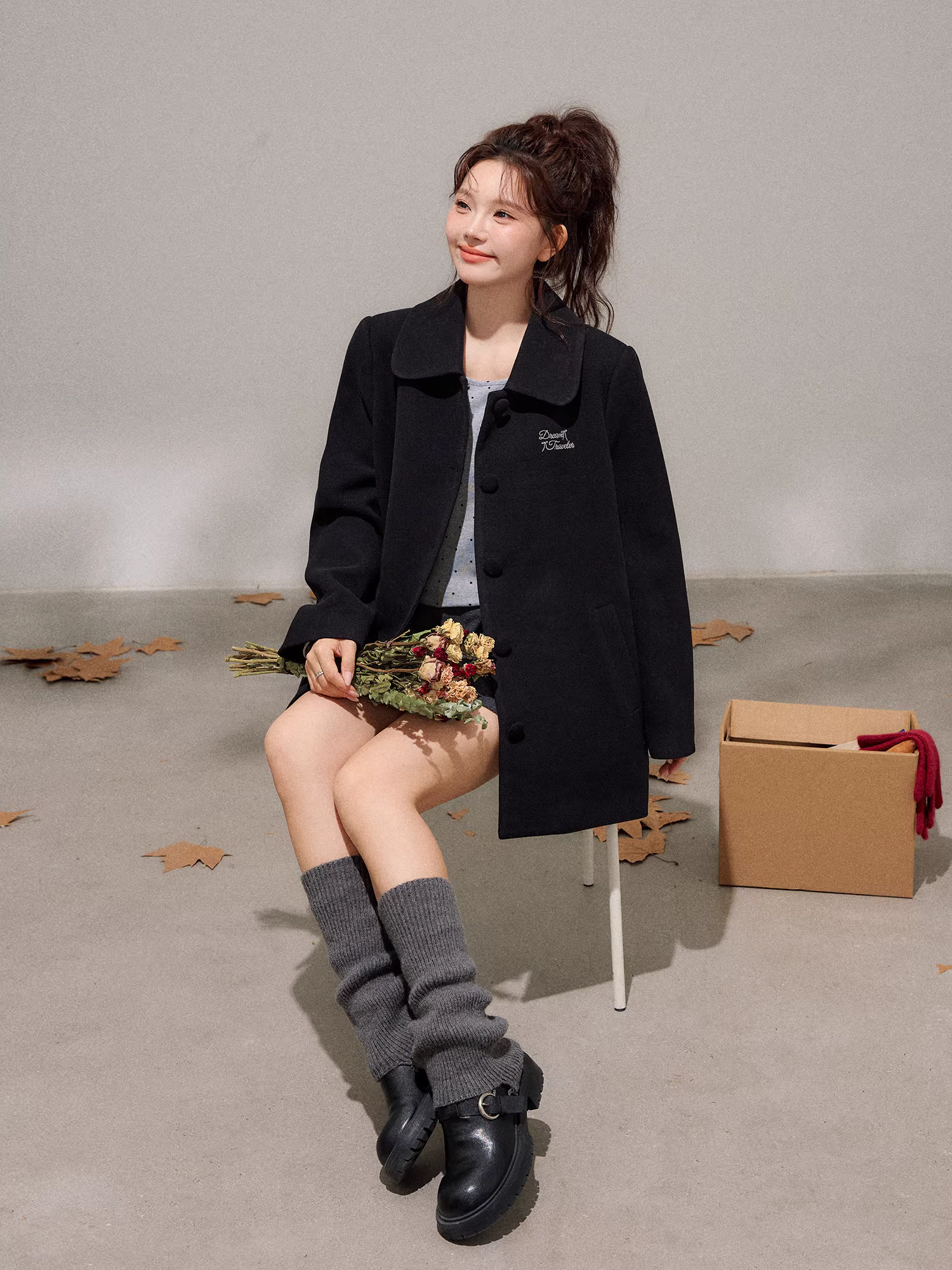 Bộ quần áo len dáng dài màu xanh đậm phong cách Hàn Quốc dành cho phụ nữ cỡ lớn, mùa đông, giúp thon gọn dáng người, dành cho các cô gái mũm mĩm.