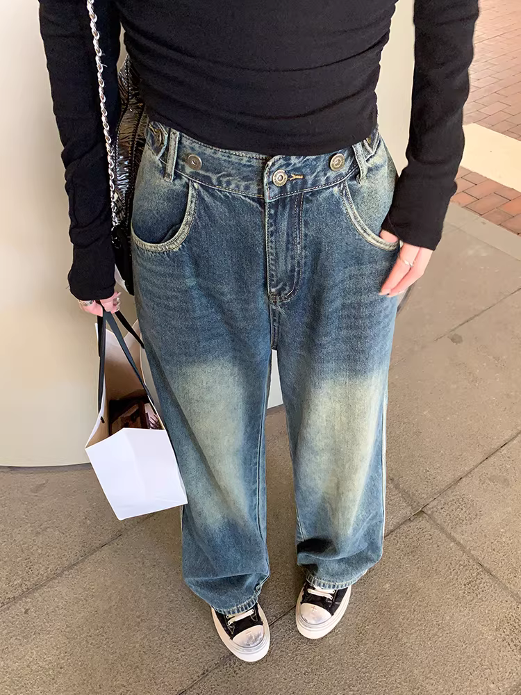 Quần ống đứng kiểu dáng cổ điển thời trang dành cho nữ cỡ lớn dành cho người có thân hình hình quả lê, quần denim mới che khuyết điểm trên cơ thể.