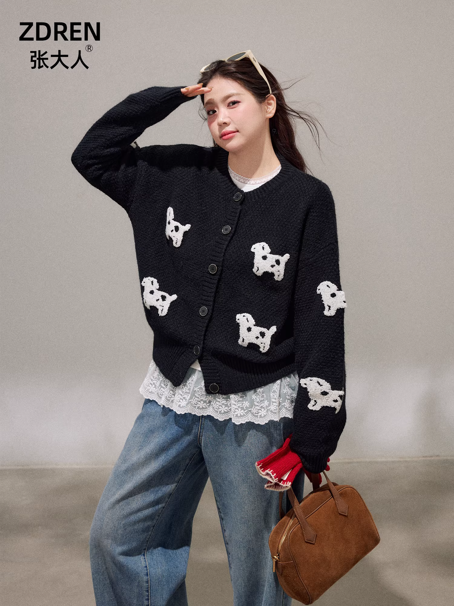 Quần áo nữ cỡ lớn dành cho người lớn, bộ áo khoác len dáng chó con và quần jean phong cách Hàn Quốc mùa đông giúp thon gọn dành cho các cô gái mũm mĩm.