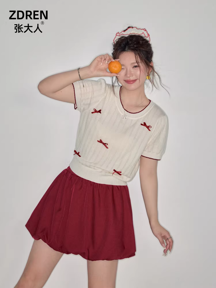 Quần áo mùa hè cỡ lớn dành cho nữ của Zhang Daren dành cho những cô nàng mũm mĩm, trang phục giảm béo, phong cách Hàn Quốc ngọt ngào và mát mẻ, áo giảm tuổi, váy đỏ.