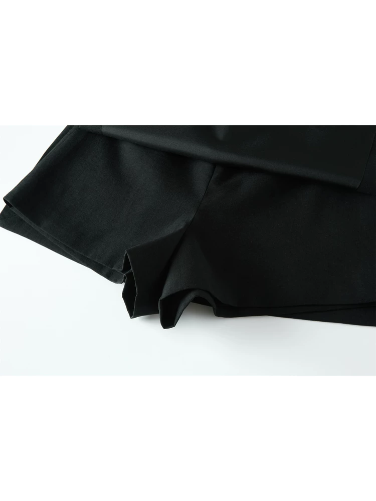 Quần váy xẻ tà thêu màu xanh hải quân cỡ lớn dành cho nữ, quần short dáng ôm mùa hè, quần váy chữ A lưng cao.