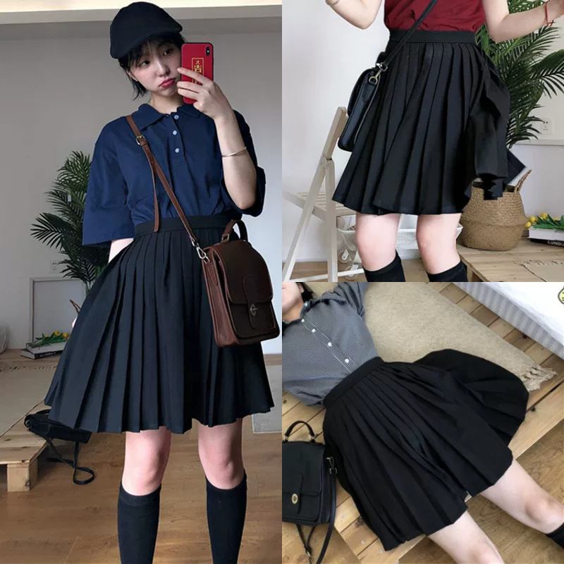 Váy xếp ly cỡ lớn dành cho nữ, váy đồng phục học sinh phong cách Hàn Quốc, váy chữ A chống lộ, váy nửa thân kiểu Nhật.