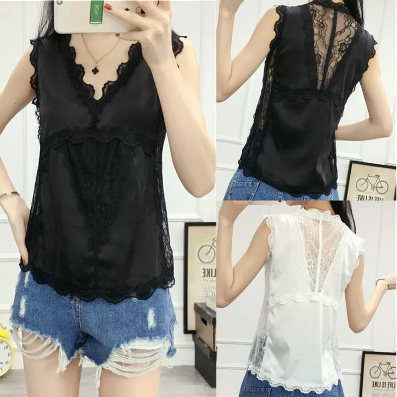 Áo camisole ren cỡ lớn dành cho nữ, áo khoác ngoài cho những cô nàng mũm mĩm, áo ba lỗ lụa cổ chữ V, áo lót bên trong 100kg hợp thời trang