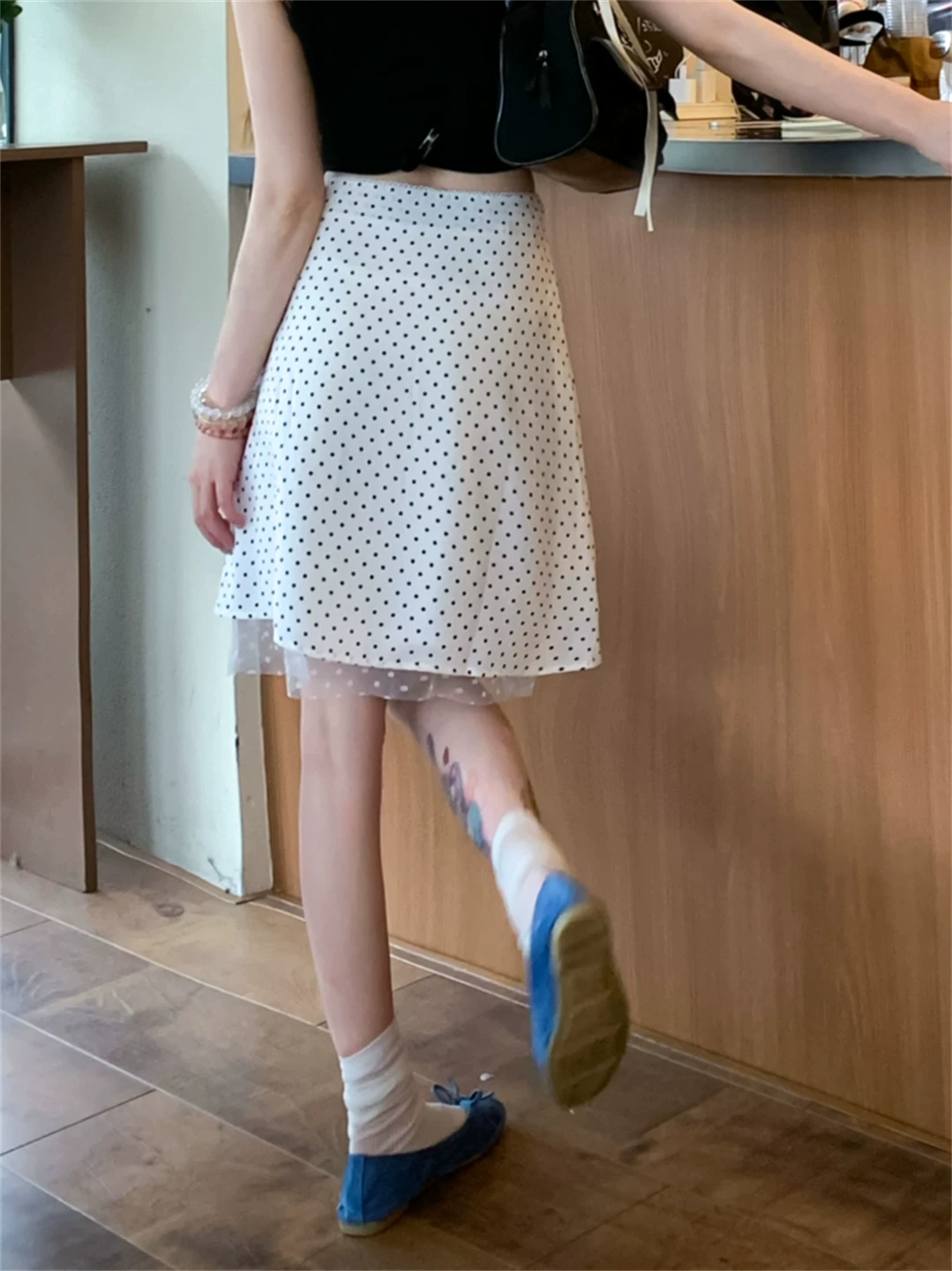 Váy lưới chấm bi kiểu Pháp dành cho nữ, váy ngắn ôm sát dáng chữ A cạp cao tôn dáng mùa hè với thiết kế độc đáo, váy dài vừa phải.
