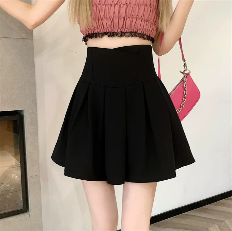 Váy xếp ly dành cho nữ, size lớn mùa hè, tôn dáng, phong cách preppy, váy ngắn dáng chữ A, cạp cao, che bụng, váy xòe nửa thân dành cho phụ nữ size lớn.