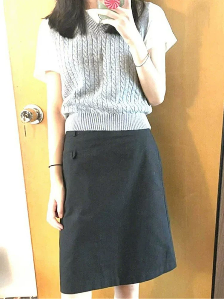 Váy chữ A kiểu retro dành cho nữ, váy midi dài đến đầu gối thiết kế độc đáo dành cho mùa hè, váy ngắn cạp cao tôn dáng.