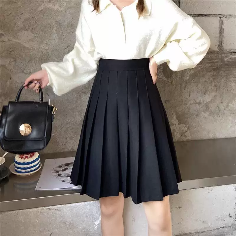 Váy len xếp ly cỡ lớn dành cho nữ, váy midi thu đông, váy chữ A cạp cao tôn dáng, phong cách preppy, váy chống lộ cho các cô nàng mũm mĩm.