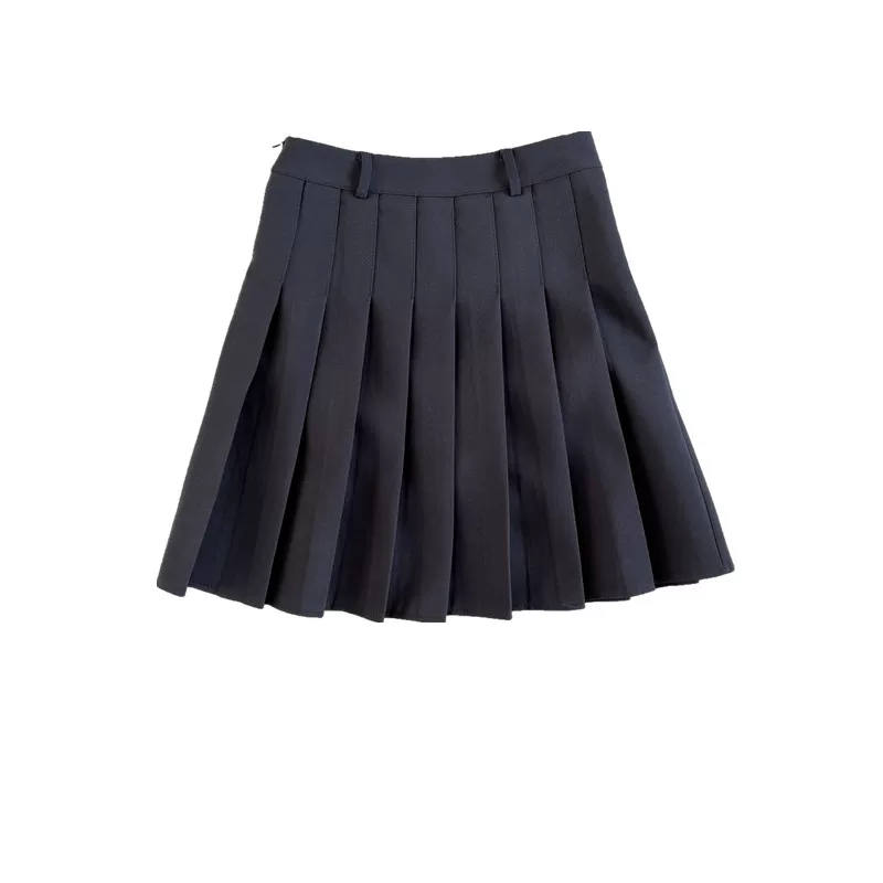 Váy xếp ly lưng cao phong cách đại học hơi mũm mĩm dành cho nữ, váy chữ A che thân mùa hè, váy midi màu xám, váy ngắn thon gọn.