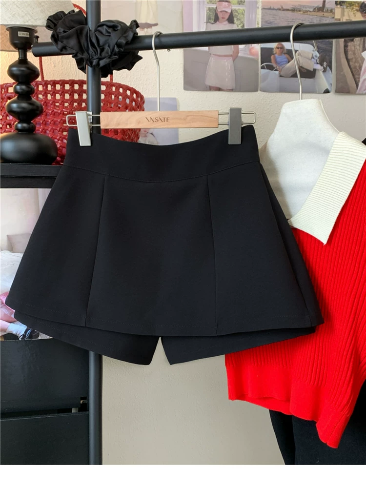 Quần váy trắng, quần short ống rộng cạp cao giảm béo cỡ lớn mùa hè mới dành cho nữ, quần váy ngắn hình nụ hoa màu đen, váy.