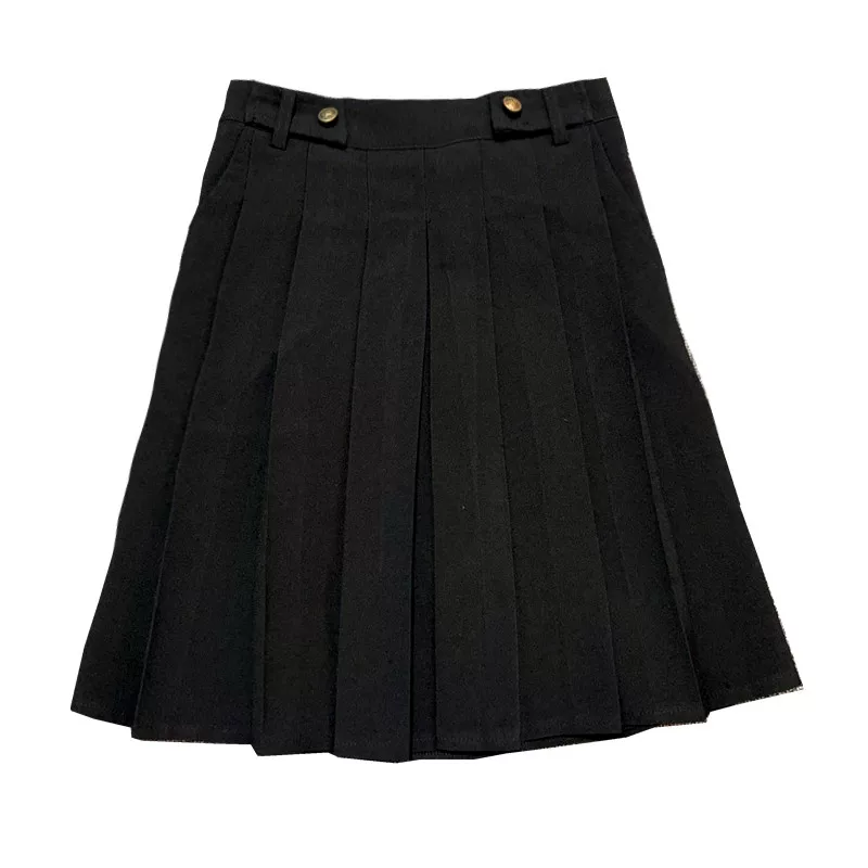 Váy xếp ly cỡ lớn dành cho nữ, mùa xuân hè, dài vừa phải, phong cách preppy, lưng cao, tôn dáng, che hông, váy chữ A, váy phồng, quần váy.