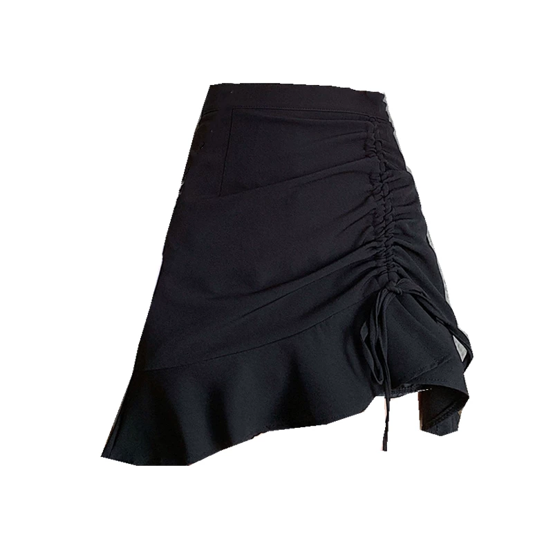 Váy cạp cao dáng bất quy tắc kiểu mới mùa hè che bụng, size lớn cho phụ nữ mũm mĩm, váy chữ A thon gọn có dây rút, quần váy ngắn cho nữ.