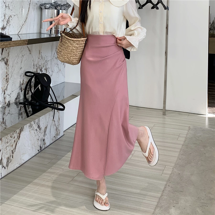 Thích hợp cho người có thân hình hình quả lê, váy đuôi cá màu hồng cỡ lớn mùa hè, váy dài chữ A tôn dáng cho phụ nữ cỡ lớn che hông.