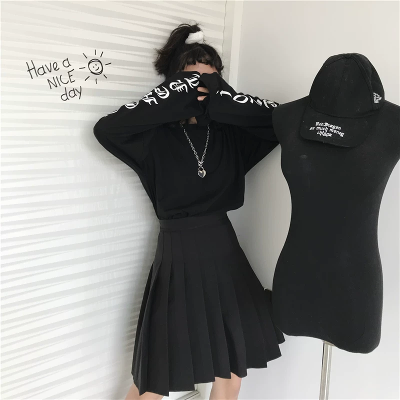 Váy xếp ly dài vừa phải cạp cao cỡ lớn kiểu Hàn Quốc váy nửa thân kiểu Nhật Bản váy ngắn quần kiểu học sinh Nhật Bản váy siêu hot