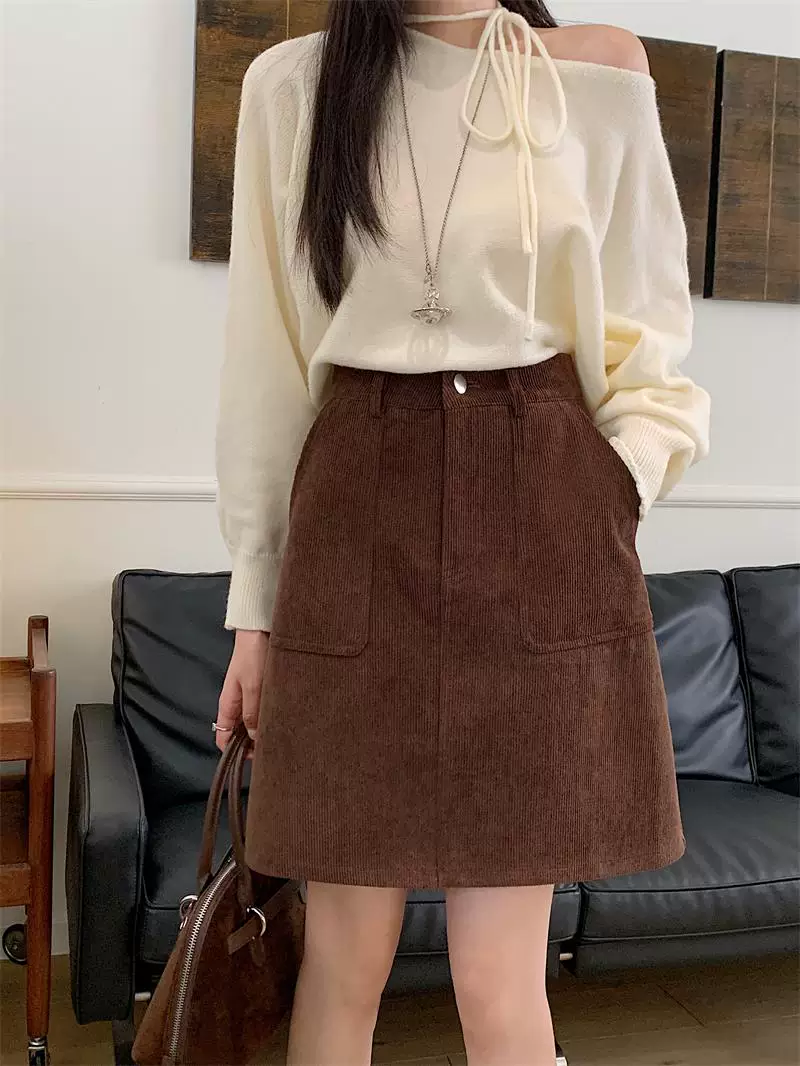 Váy nhung đỏ cổ điển cỡ lớn dành cho nữ, váy bút chì cạp cao tôn dáng mùa thu đông, váy ngắn chữ A, váy midi ôm hông.