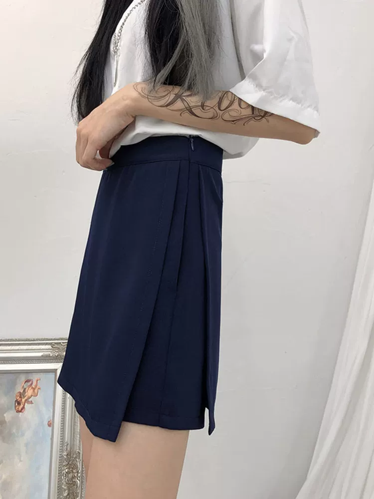 Quần culottes màu xanh hải quân dành cho nữ, váy chữ A cỡ lớn, váy dành cho phụ nữ cỡ lớn, váy quần vest, váy thiết kế màu đen che hông, váy ngắn.