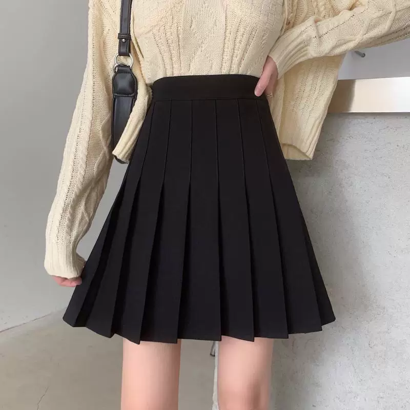 Váy xếp ly dài dành cho nữ, váy chữ A che hông, váy nửa thân thon gọn, quần váy lưng cao cỡ lớn mùa thu đông, váy ngắn kiểu JK.