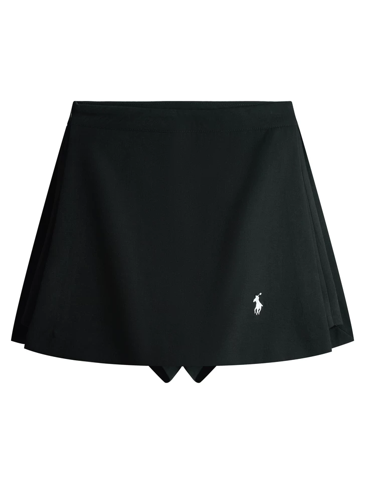 Quần váy xẻ tà thêu màu xanh hải quân cỡ lớn dành cho nữ, quần short dáng ôm mùa hè, quần váy chữ A lưng cao.