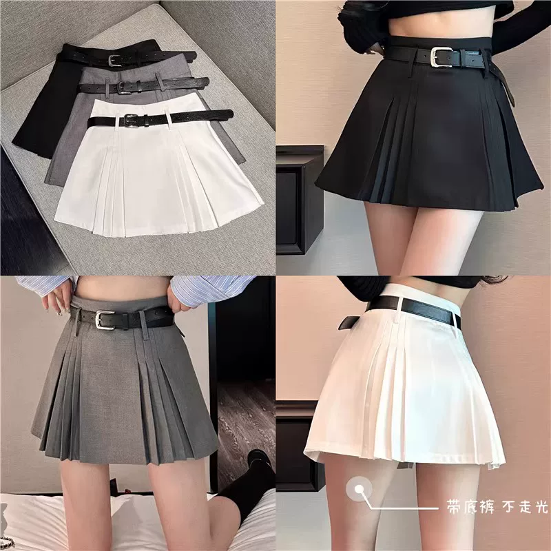 Váy xếp ly màu trắng dành cho nữ, váy cạp cao cỡ lớn, váy che hông cho các cô gái nóng bỏng, váy ngắn dáng chữ A thiết kế mùa hè