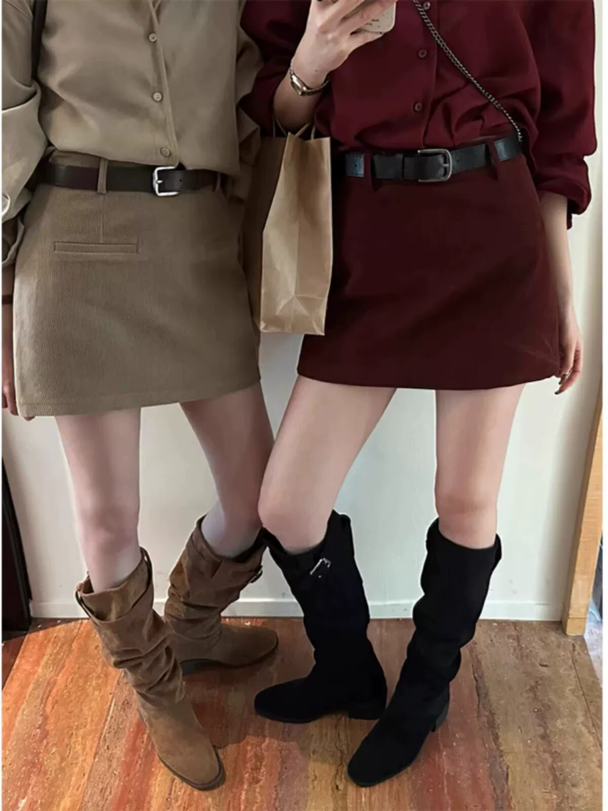 Váy nhung kẻ màu nâu dành cho nữ, mùa thu đông, cỡ lớn, lưng cao, tôn dáng, váy nhỏ nhắn, váy bút chì chữ A che hông.