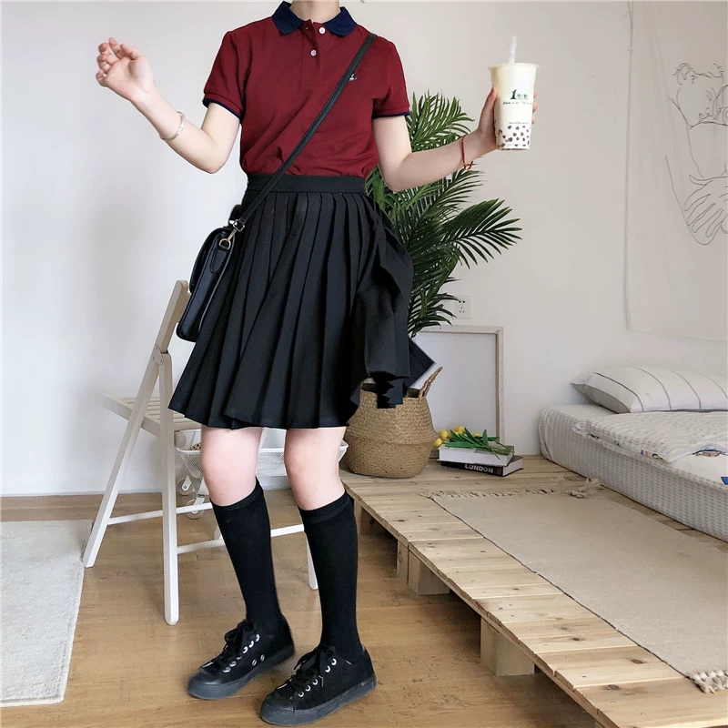 Váy xếp ly cỡ lớn dành cho nữ, váy đồng phục học sinh phong cách Hàn Quốc, váy chữ A chống lộ, váy nửa thân kiểu Nhật.