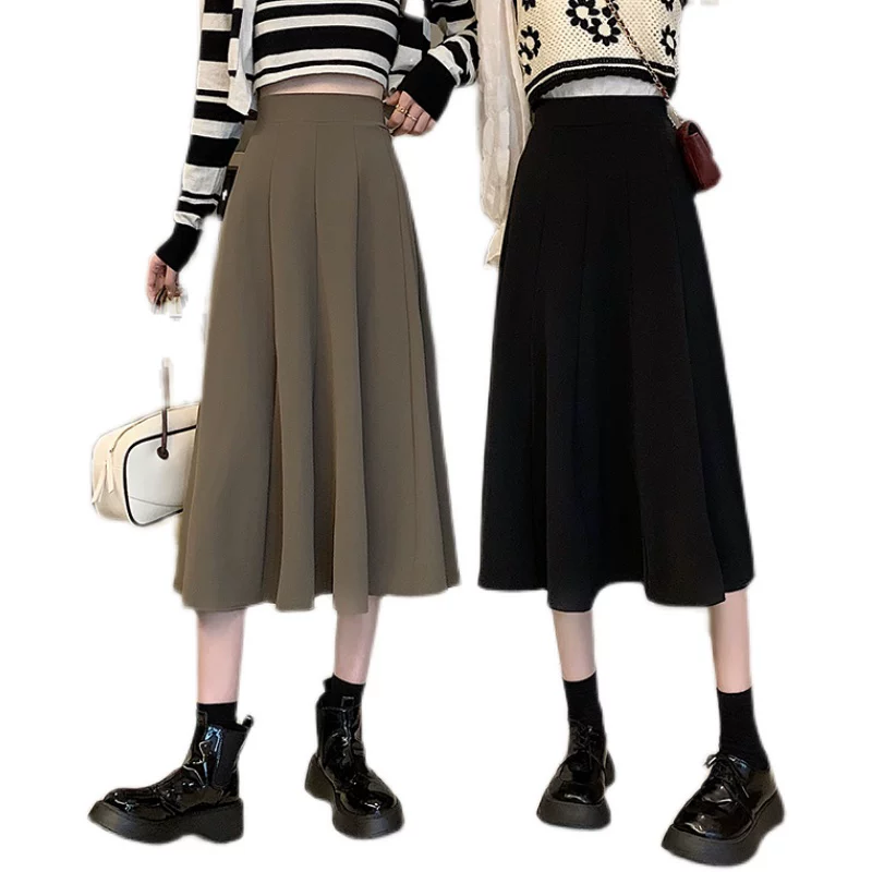 Váy dài vừa che hông cỡ lớn dành cho nữ, váy dù lưng cao thu đông 2023, váy nửa thân, váy chữ A siêu thịnh hành, váy xòe thon gọn.