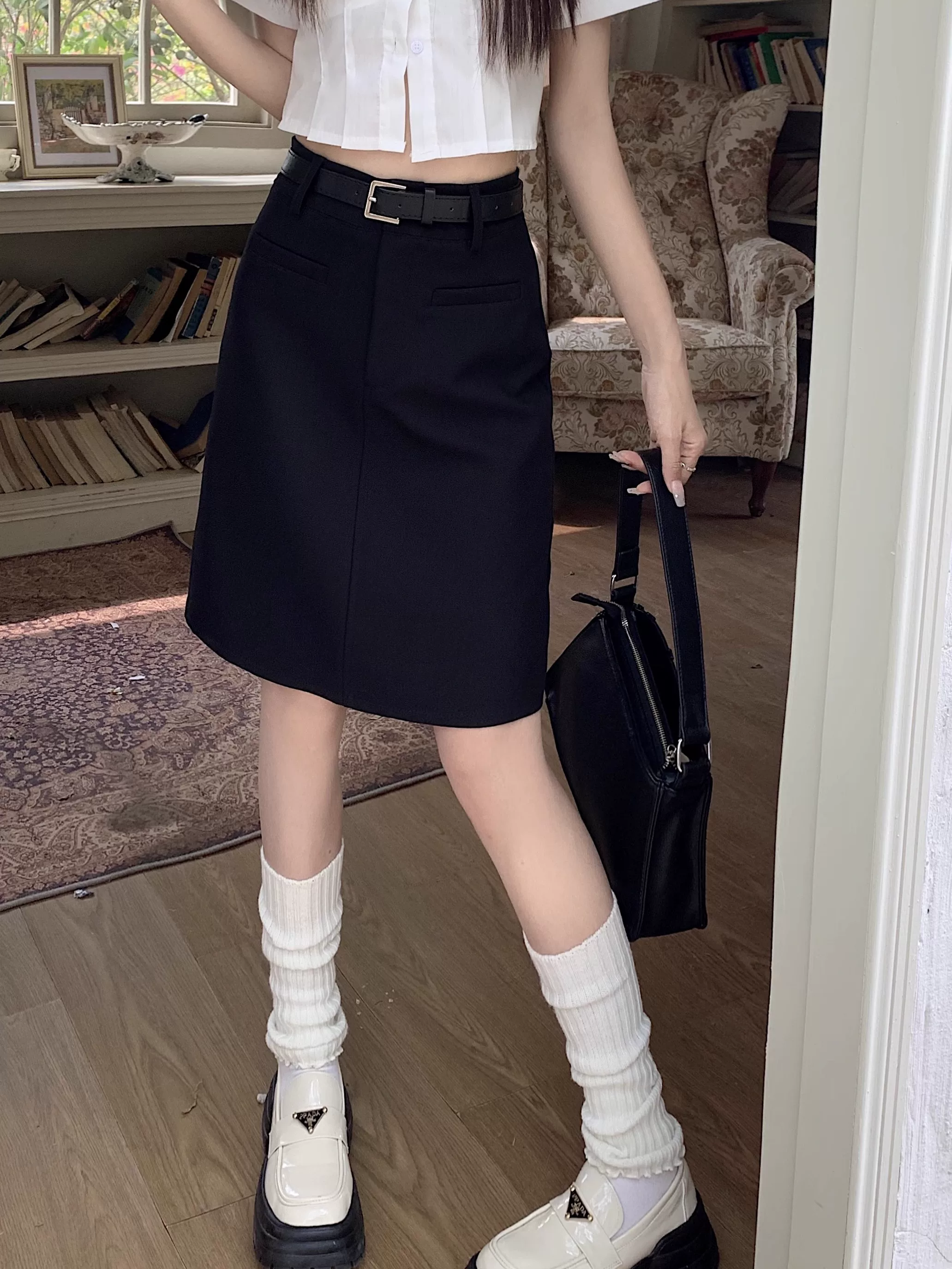 Váy chữ A màu xám dành cho nữ, cỡ lớn mùa hè, cạp cao, che bụng, váy dài vừa phải cho người có thân hình quả lê, váy ngắn nhỏ nhắn.