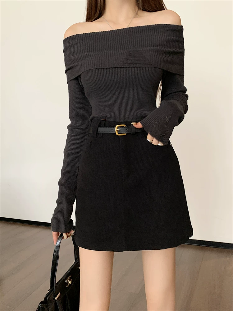 Váy nhung cao cấp dành cho nữ, mùa thu đông, váy chữ A cỡ lớn, váy đen nhỏ gợi cảm dành cho phụ nữ nhỏ nhắn, váy ngắn ôm hông.