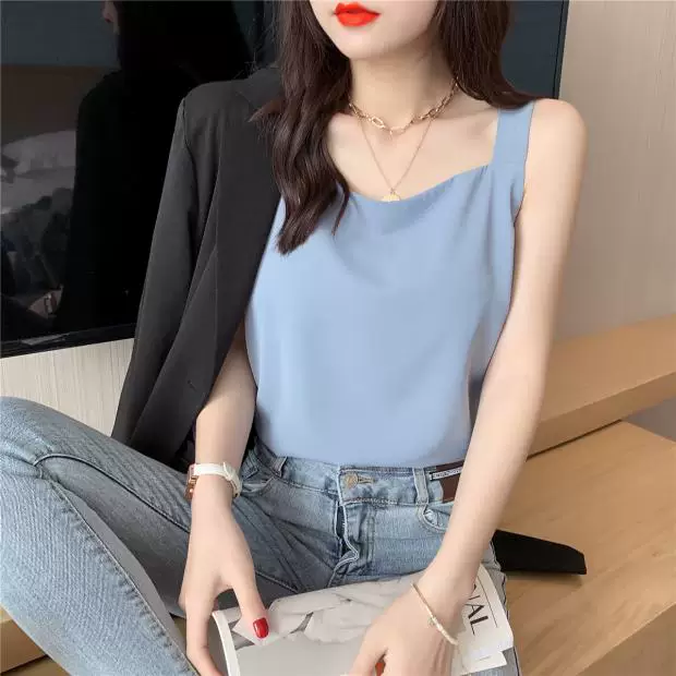 Áo camisole voan dành cho nữ, thích hợp làm lớp lót bên trong hoặc mặc ngoài với bộ vest, kiểu dáng mùa hè mới, size lớn, áo không tay che bụng.