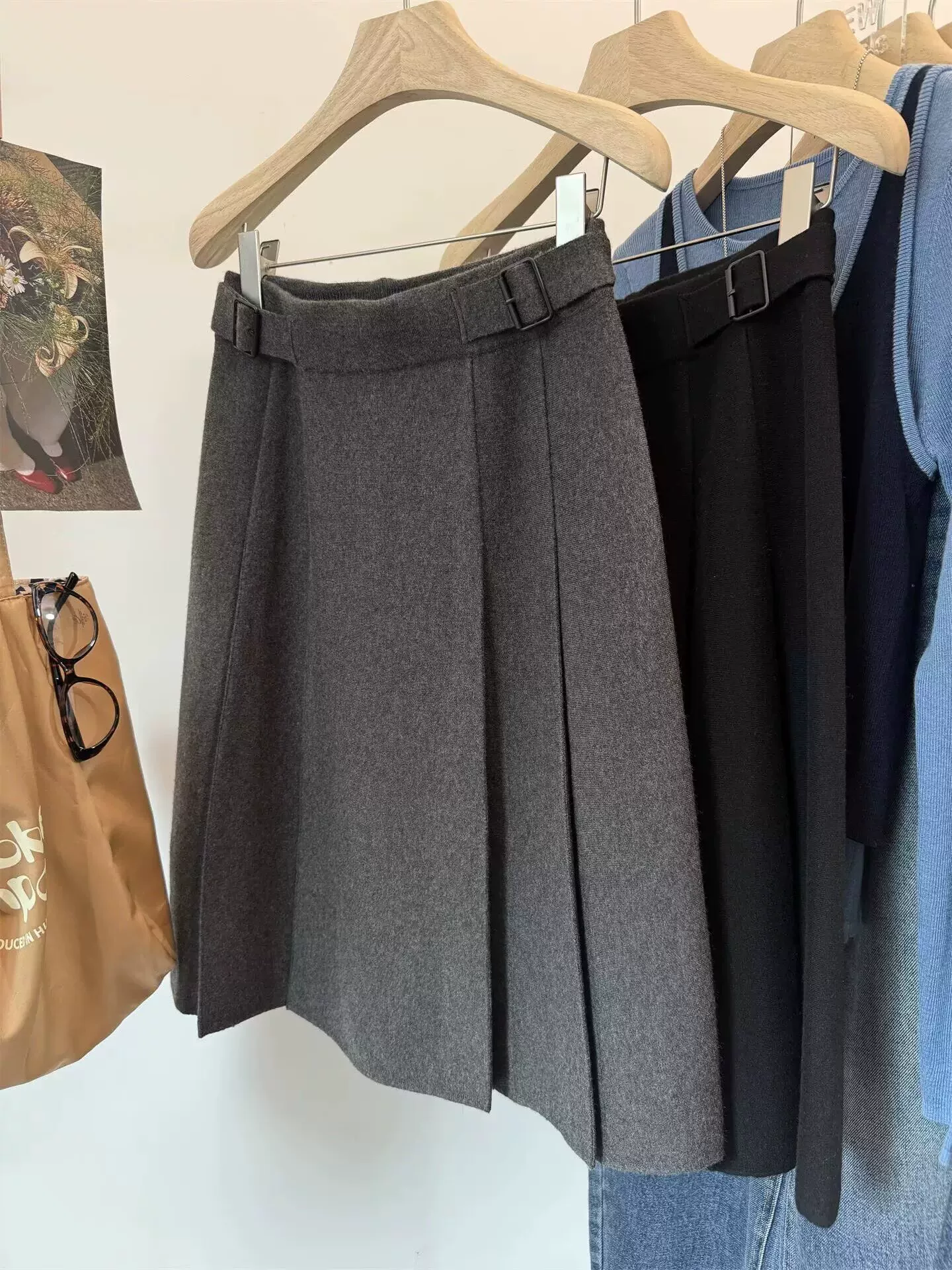 Váy len xếp ly màu xám cao cấp, dáng dài, size lớn cho nữ, váy chữ A dài trung bình mùa thu đông, váy phong cách preppy