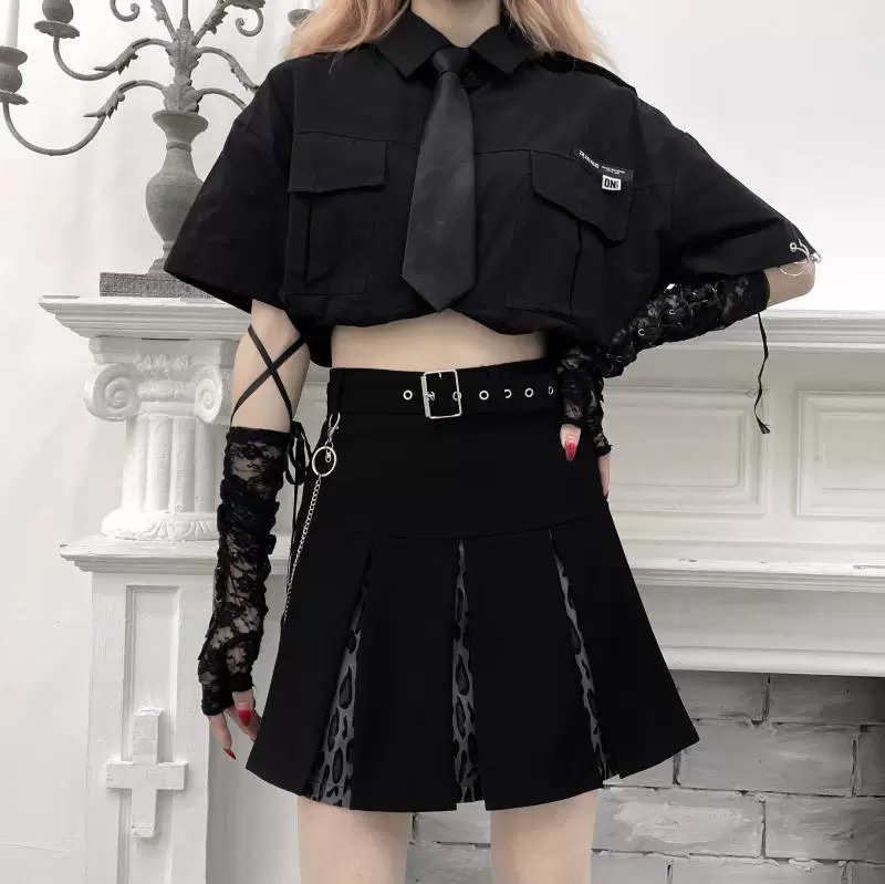 Váy xếp ly ngọt ngào và mát mẻ dành cho nữ, váy chữ A cạp cao cỡ lớn, váy đồng phục kiểu học sinh JK, váy công sở có dây xích, váy ngắn.