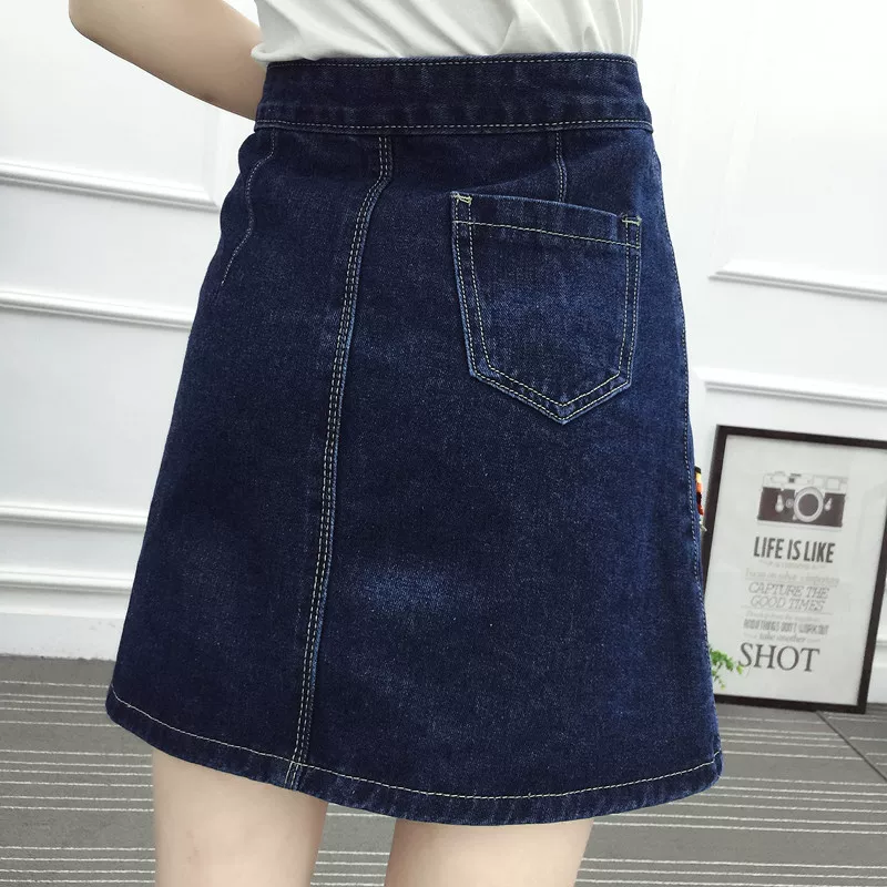 Váy denim không đều kiểu dáng cho nữ, phong cách Hàn Quốc mùa hè, cỡ lớn, lưng cao, thon gọn, váy ngắn thêu, váy chữ A dành cho học sinh, váy nửa thân.