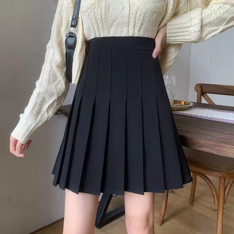 Váy xếp ly dài ngang đùi, cạp cao, size lớn cho nữ, kiểu học sinh mùa hè, chống lộ, dáng chữ A tôn dáng.