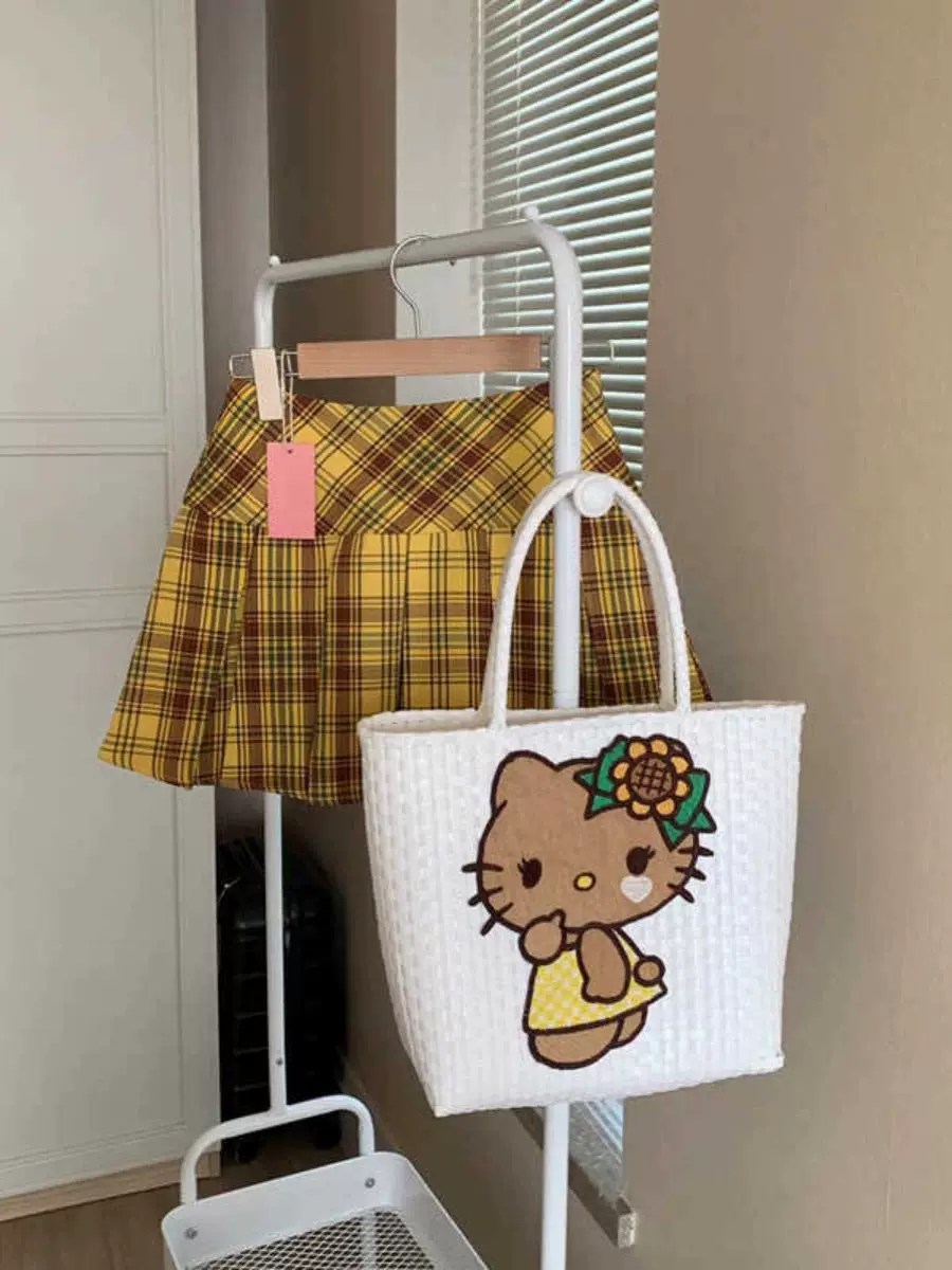 Váy xếp ly cỡ lớn dành cho nữ, váy JK kẻ sọc màu vàng, váy chữ A cạp cao giảm béo mùa hè, váy ngắn kiểu đại học nhỏ nhắn.