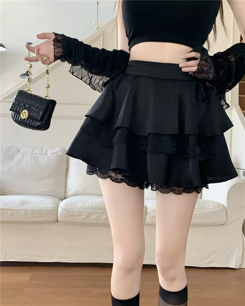 Váy bánh bèo ren Pháp size lớn dành cho nữ, mùa hè, cạp cao, kiểu dáng gợi cảm, dáng chữ A, thiết kế độc đáo, váy ngắn bồng bềnh