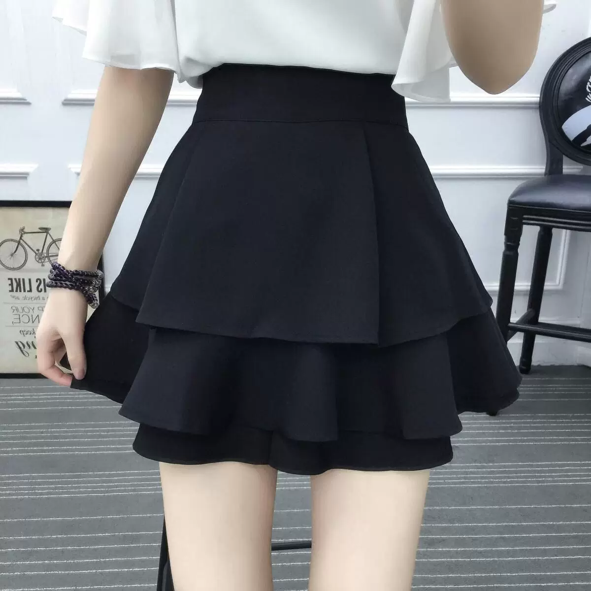 Váy bánh bèo cỡ lớn mùa thu đông dành cho nữ có quần short chống lộ, quần áo nữ cỡ lớn, váy chữ A màu đen có quần short, váy nửa thân.