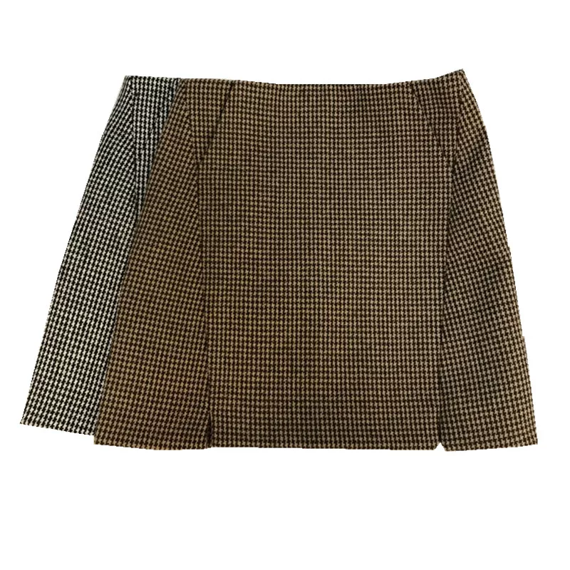 Váy kẻ sọc cỡ lớn Váy len thu đông dành cho phụ nữ cỡ lớn, váy chữ A thon gọn, váy ngắn xẻ tà cao cấp dành cho nữ