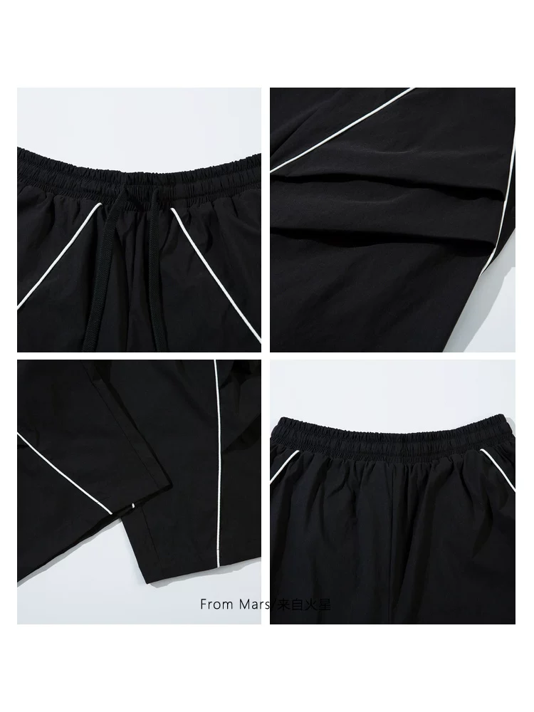 Từ sao Hỏa Xuân Thu Phong cách mới Unisex Hợp thời trang Sọc phản quang Cá tính Quần thể thao ống rộng thông thường dành cho các cặp đôi