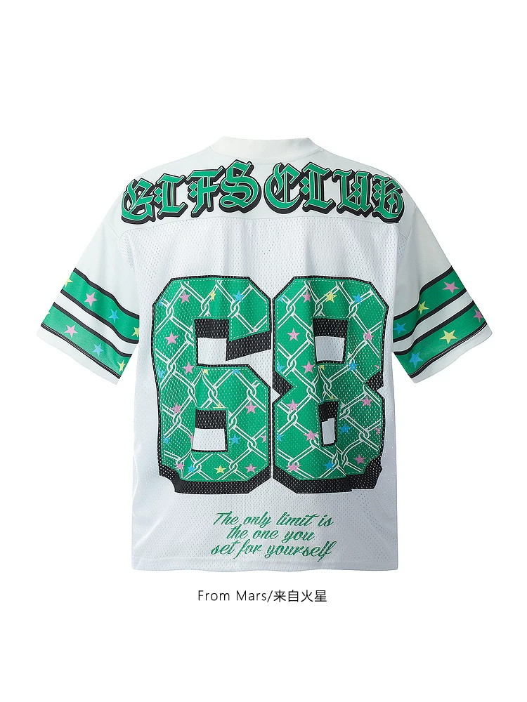 From Mars Restart Retro Trendy Print Áo khoác bóng chày cổ chữ V thể thao dáng rộng đa năng Áo thun ngắn tay