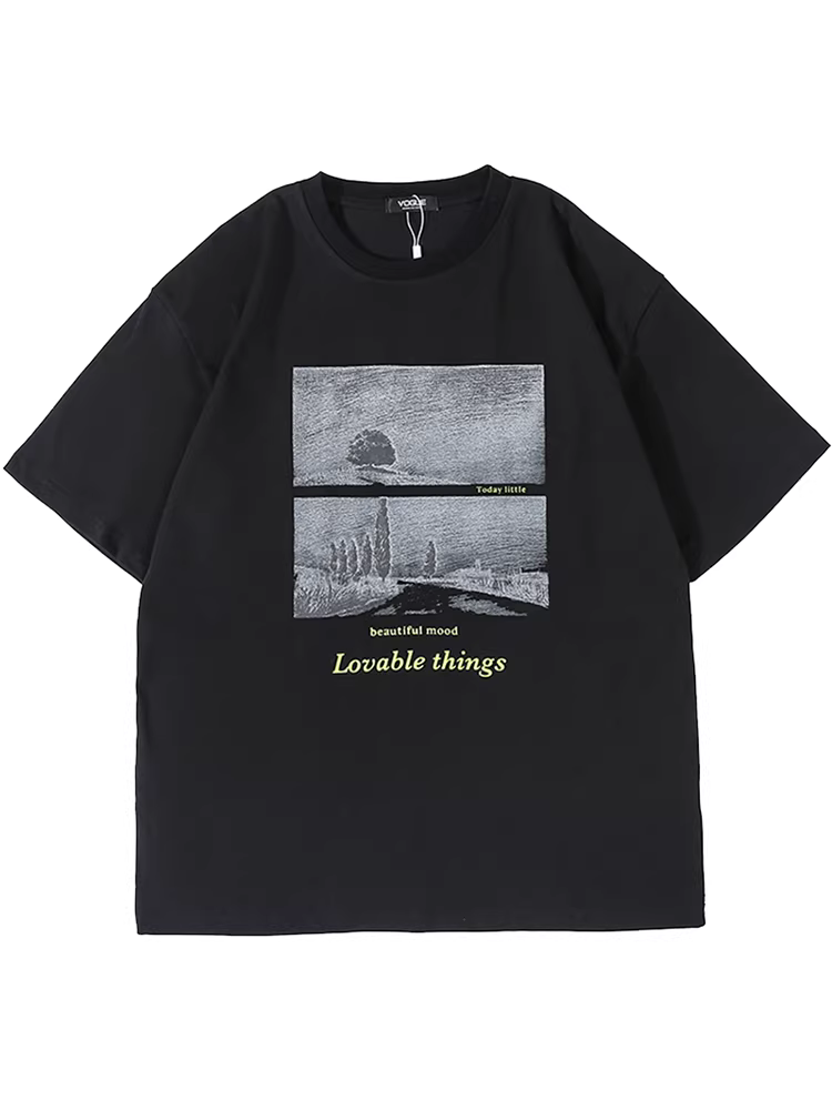 From Mars Beautiful Things Áo thun cổ tròn tay ngắn in họa tiết phong cảnh cổ điển kiểu Mỹ dáng rộng vừa vặn cho cặp đôi unisex hợp thời trang
