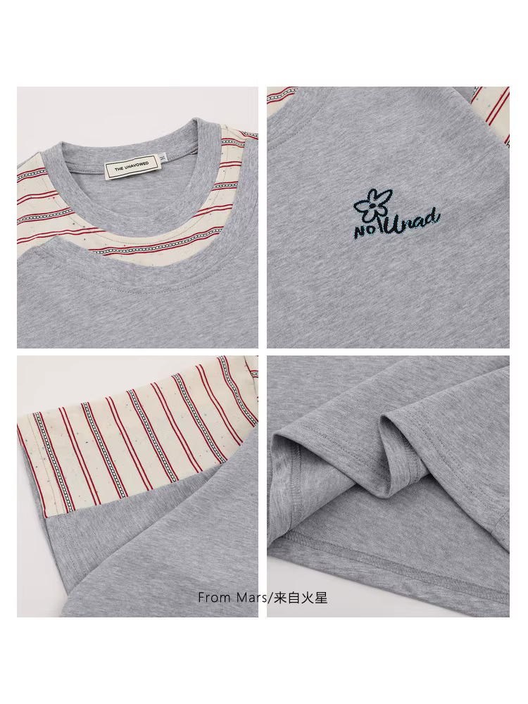 From Mars Full of Heart Thương hiệu thời trang hợp thời trang Áo thun sọc cổ điển chắp vá dáng rộng tay ngắn mùa hè Ins