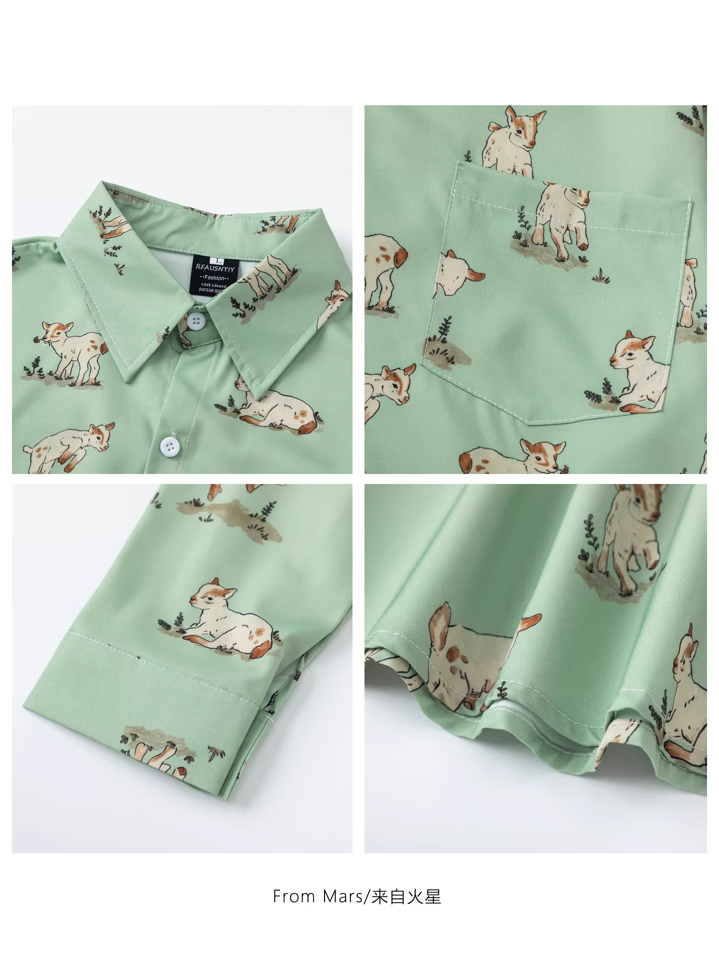 Từ Mars Daily Recommendation Áo sơ mi dài tay có cổ bẻ in hình dễ thương và tươi mới Unisex BF