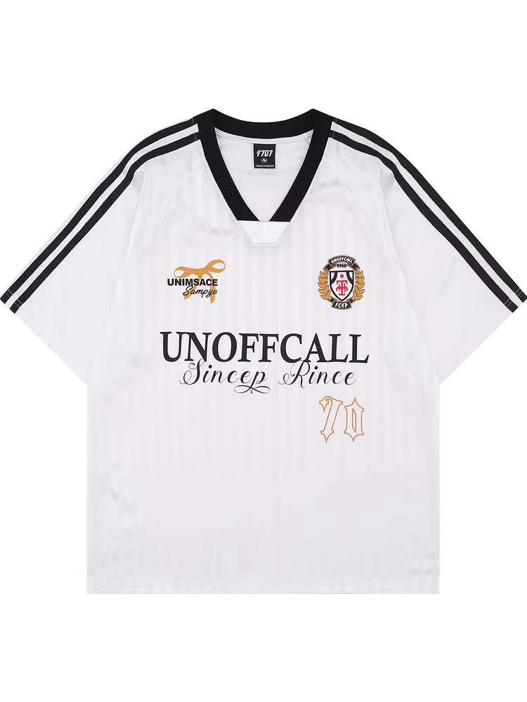 From Mars Micro Summer Áo thun ngắn tay in chữ cổ điển kiểu Mỹ có sọc thể thao dáng rộng giản dị